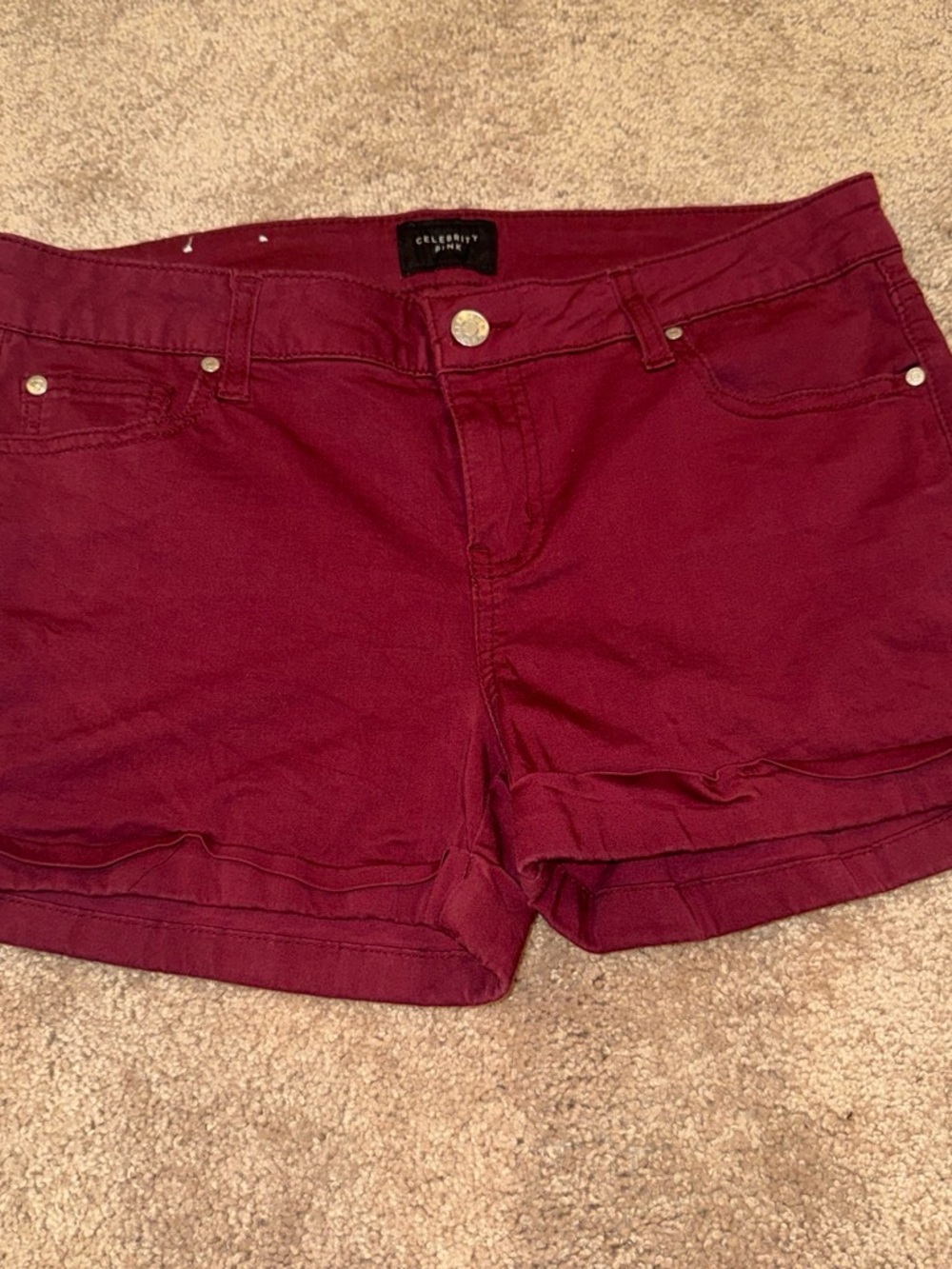 Celebrity Pink Wine Red Denim Shorts